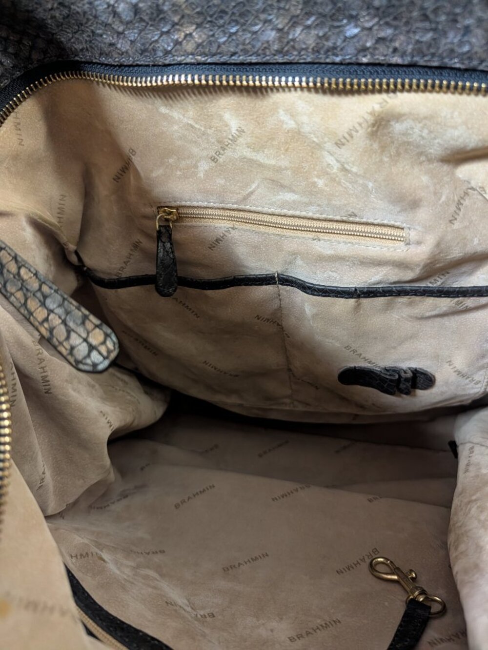 Brahmin Metallic Bronze Embossed Leather Hobo Shoulder Bag Dust Bag - Picture 11 of 12